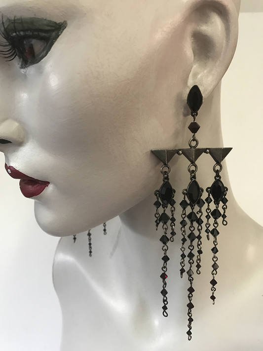 'Goth Cruella' jet crystal earrings