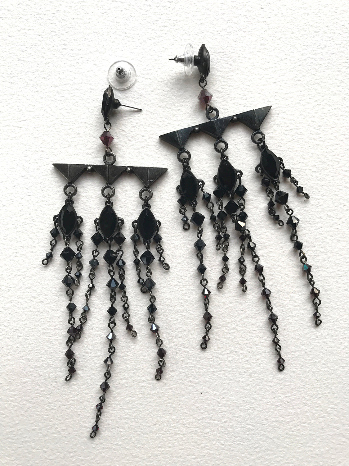 'Goth Cruella' jet crystal earrings