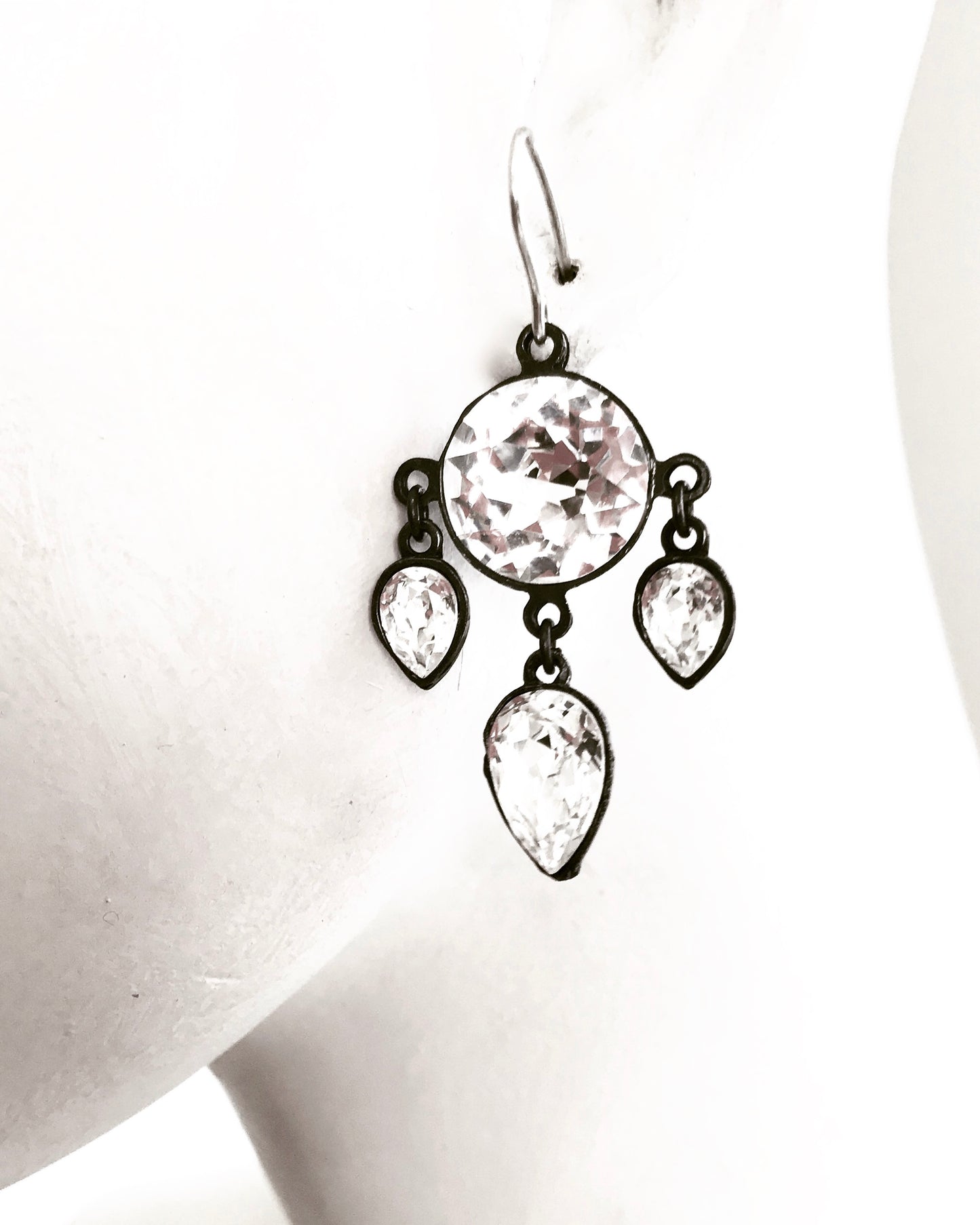 Crystal blak lotus earrings