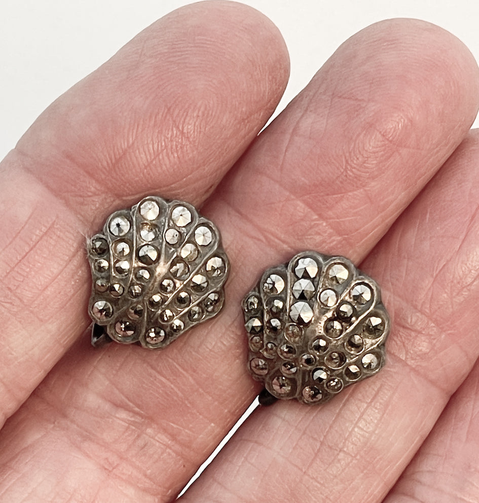 vintage marcasite shell earrings