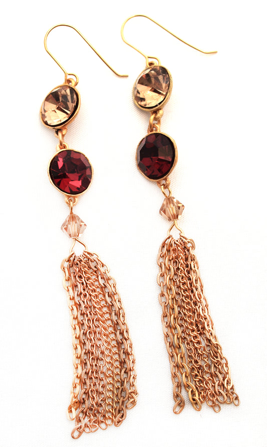 Golden garnet tassel earrings